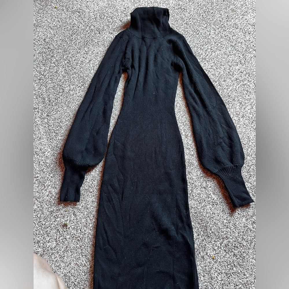 Pink Lily Elegant Black Turtleneck Dress